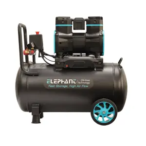 Elephant 2 HP Oil Free & Noiseless Air Compressor 50 Litre 100% Aluminium Winding with Air Blow Gun ABG-04, PU Pipe and Fittings.(AC50DC-AL-ABG04)