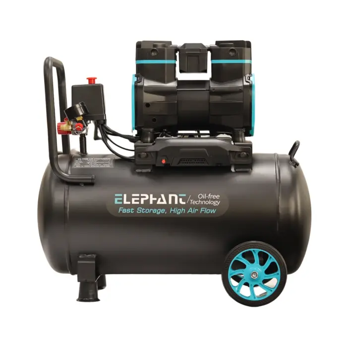 Elephant 2 HP Oil Free & Noiseless Air Compressor 50 Litre 100% Aluminium Winding with Air Blow Gun ABG-04, PU Pipe and Fittings.(AC50DC-AL-ABG04)
