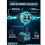 Elephant Heavy Duty 20V Cordless Impact Wrench with 2 Batteries | Build-In LED Lights | Forward & ReverseSwitch BW-1000