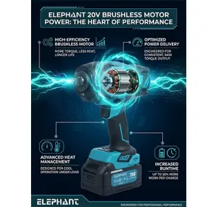 Elephant Heavy Duty 20V Cordless Impact Wrench with 2 Batteries | Build-In LED Lights | Forward & ReverseSwitch BW-1000