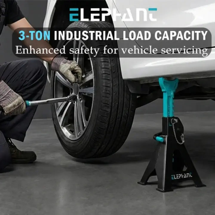 ELEPHANT 3 TON Steel CAR Jack Stand with Heavy Duty SELF Locking Ratchet Handle (Automotive) (Set of 2 Pieces)
