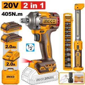 INGCO Cordless Impact Wrench 405Nm  2 Pcs combo kit COSLI23056