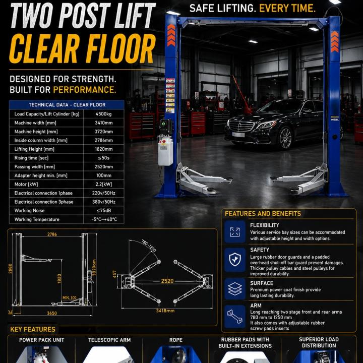 Bull Bear Two Post Lift Clear Floor BBTPL5000CF